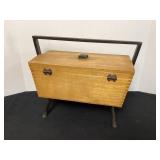 Vintage Wood Sewing Box, hinges need reattached