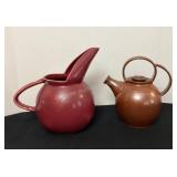 Vintage maroon ball pitcher & stoneware teapot