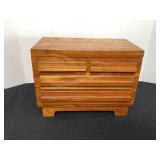 Vintage Wood Jewelry Box & Contents, 10 3/4x7"x8