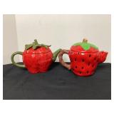 2 Decorative Strawberry Teapots