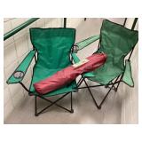 3 folding bag chairs, 2 green, 1 maroon