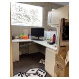 L shaped desk with divider & upper cabinet