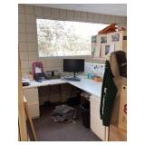 L shaped desk with divider & upper cabinet