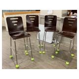 4 Wood Seat Bar Stools with chrome frame