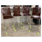 4 Wood Seat Bar Stools with chrome frame