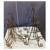 4 black table top metal easels & 3 plate holders