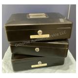 3 Sentry cash boxes with removable trays, no keys