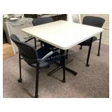 Table & 3 Rolling Black Chairs