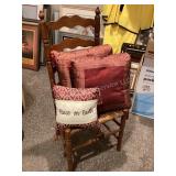 Ladder back woven seat chair & pillows