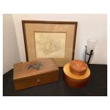 Judy Ruth Rabbit picture, shaker round boxes,