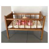 Vintage wood baby crib & dishes