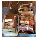 Christmas decor, metal star topper, cards, books