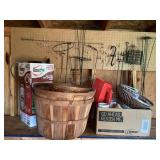 Bushel baskets, sprayer, plant supports & more