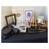 Easels, plate holders, hook, picture frames,