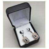 14K & 925 Art Deco Style Sapphire & CZ Earrings