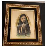 "Prayer" hand colored engraving, 11 3/4x13 3/4ï¿½