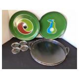 MCM Trays, Sterling & Glass Coasters & Serving