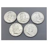 Five 1963 Franklin Half Dollars