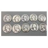 10 Washington Quarters from the 1939-44