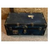 Dark blue trunk, no key, 31.25x12.5x16.75"