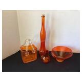 4 orange glass decorative pieces; Viking glass