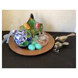 11" copper plate, metal birds, Italian tulips,