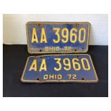 1972 Matching Ohio License Plates