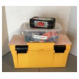 Plastic Toolbox & Contents, drill driver set & tub