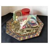 Mirrored Tray, costume jewelry, picture frame &