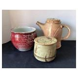 Artisan Pottery; butter bell, coffee pot, planter