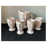 Jeanette Shell Pink Pitcher & 4 4 1/4" glasses