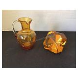 Crackle glass creamer & glass diamond paperweight