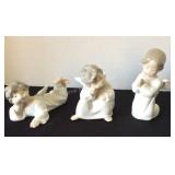 3 Lladro Angels; Angel Reclining, Angel Thinking