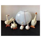 Signed Art Glass Vase & Geese Decor