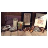 Home decor, candles, stained glass holder, wine