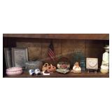 Shelf of decor, collectibles, trinket boxes & more