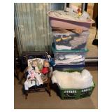 Totes of clothes, childrenï¿½s rocker, jam boxes &