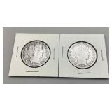 1908 & 1911 Barber half dollars