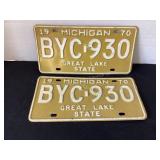 1970 Matching Michigan License Plates