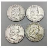 Four 1952 Franklin Half Dollars
