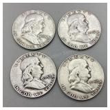 Four 1952 Franklin Half Dollars