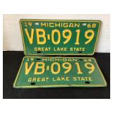 1968 Matching Michigan License Plates