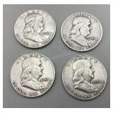 Four 1953 Franklin Half Dollars