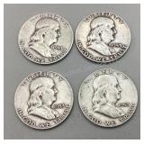 Four 1953 Franklin Half Dollars