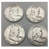 Four 1953 Franklin Half Dollars