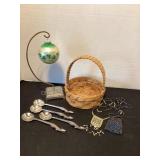 Handmade basket, beaded necklaces, alligator