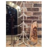 Carved Plaque, 24" Metal Tree & Candle Holder