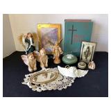 Religious Decor; 1963 Bible, signed trinket box,