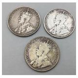 1919, 1914 & 1920 Canada 50 Cent pieces