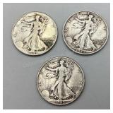 1941, 1942S & 1945 Walking Liberty Half Dollars